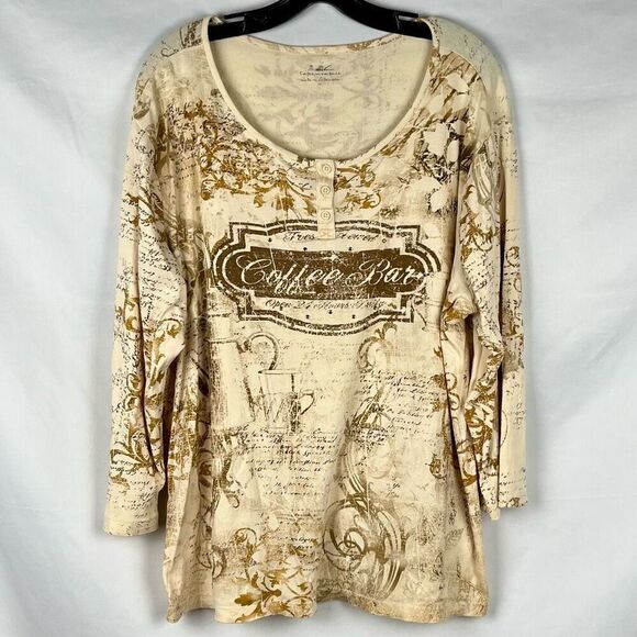 Tape Measure Coffee Bar Top 3/4 Sleeve 2X - Picture 2 of 10